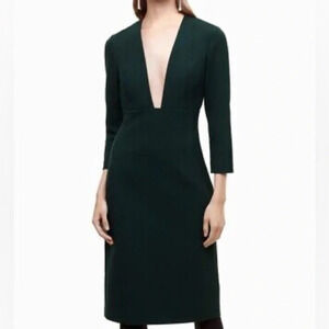 Deep Green V-Neck Long Sleeve Women's Dress